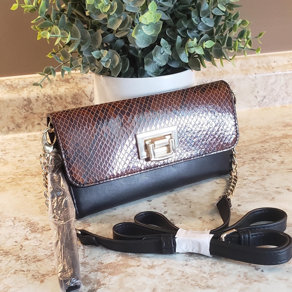 Black and brown crossbody purse clutch
